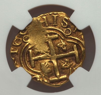 Colombia 2 Escudos 1660 "Dated" NGC 55 Shipwreck Treasure Gold Coin 9