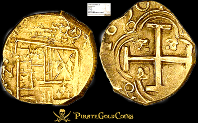 Colombia 2 Escudos 1690 Dated NGC 53 Shipwreck Treasure Gold Coin 2