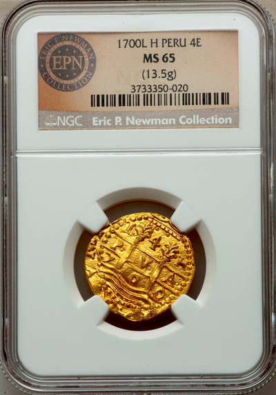 Peru 4 Escudos 1700 NGC 65 Eric P Newman 2