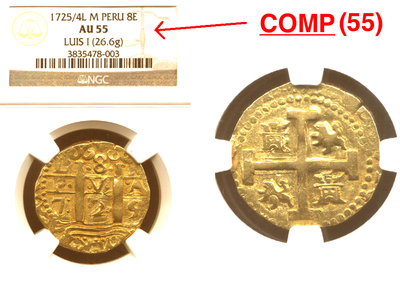 Peru 8 Escudos 1725 "Luis I" PCGS 45 Finest of Only 1 Known 7