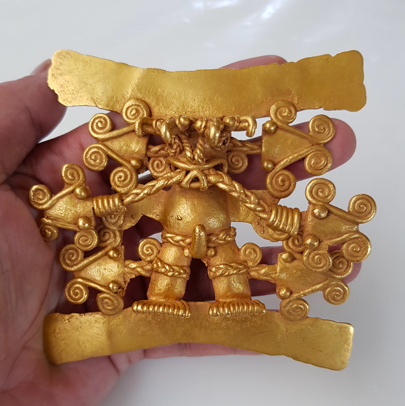 Diquis Gold Pendant Depicting a Anthropomorphic Shaman Surrounded by Serpent Heads