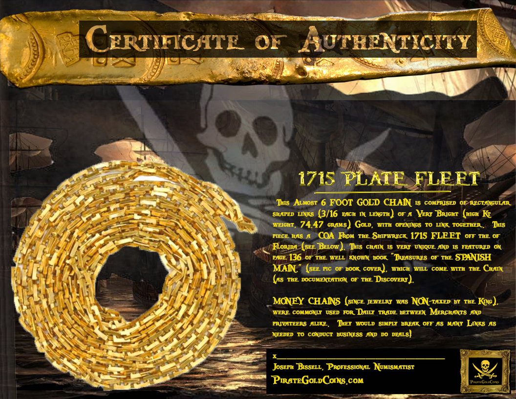 Gold Money Chain from Maravillas 1656 Shipwreck 66" Inches 2