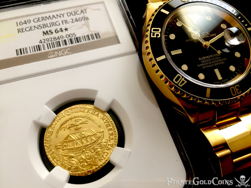 GERMANY "NOAH'S ARK" 1649 DATED GOLD DUCAT COIN NGC 64 3