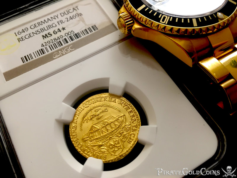 GERMANY "NOAH'S ARK" 1649 DATED GOLD DUCAT COIN NGC 64 5