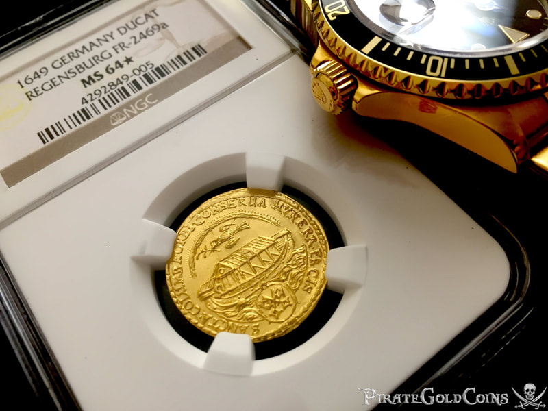 GERMANY "NOAH'S ARK" 1649 DATED GOLD DUCAT COIN NGC 64 6