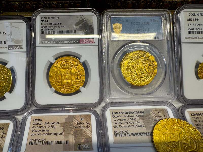 Peru 8 Escudos 1707 "1715 Fleet Shipwreck" PCGS 58 72