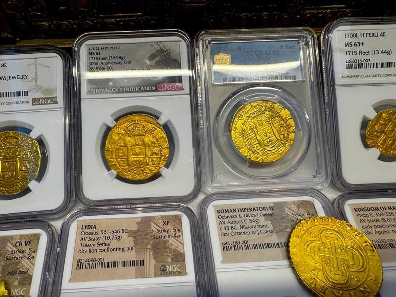 Peru 8 Escudos 1707 "1715 Fleet Shipwreck" PCGS 58 73
