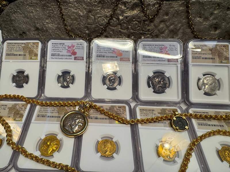 Roman Empire "Augustus" Denarius NGC AU 5x2 16