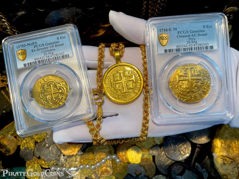 Peru 8 Escudos 1712 "1715 Fleet Shipwreck" Plate Coin Pendant 27