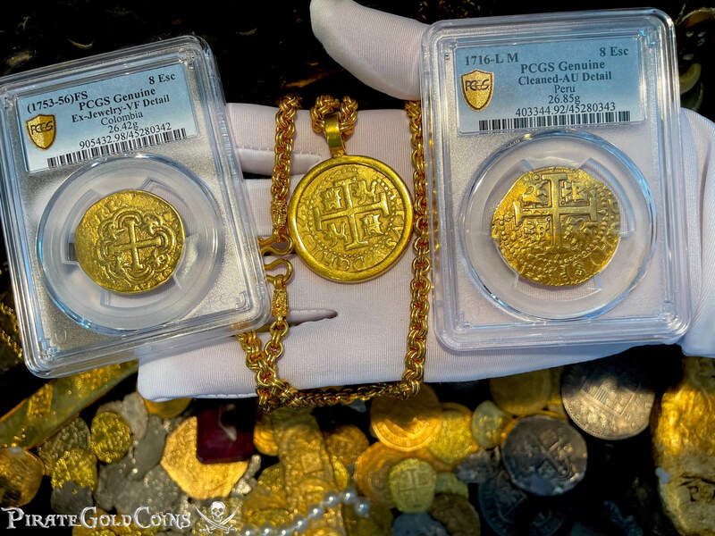 Peru 8 Escudos 1712 "1715 Fleet Shipwreck" Plate Coin Pendant 29