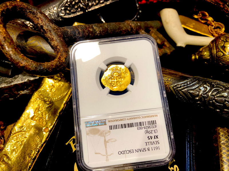 Spain 1 Escudo 1611 "Dated" NGC 45 Pirate Gold Coins 4
