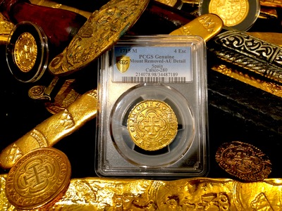 Spain  4 Escudos  1712  "RARE - Only 1 Graded"  PCGS AU Details 3
