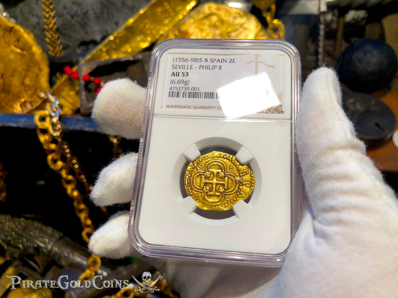 Spain 2 Escudos 1556-98 "Incredible Pirate Look" NGC 53 4