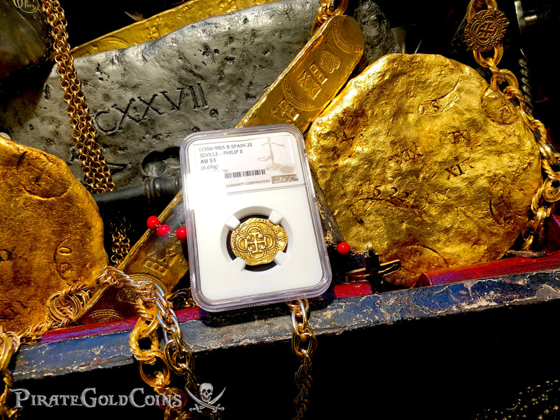 Spain 2 Escudos 1556-98 "Incredible Pirate Look" NGC 53 15