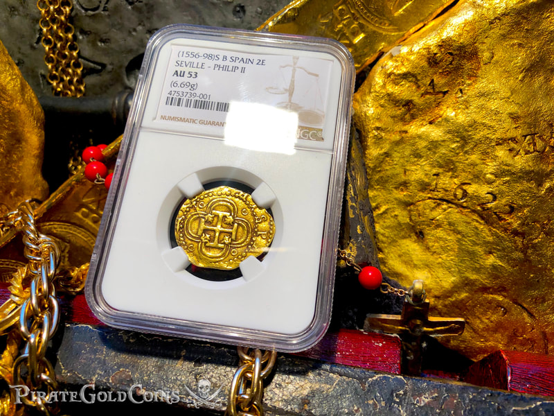 Spain 2 Escudos 1556-98 "Incredible Pirate Look" NGC 53 2