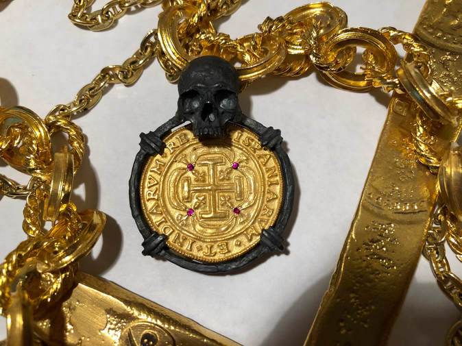 Skull Pendant  Mexico 1715 with Rupees Shipwreck Jewelry Treasure Coin