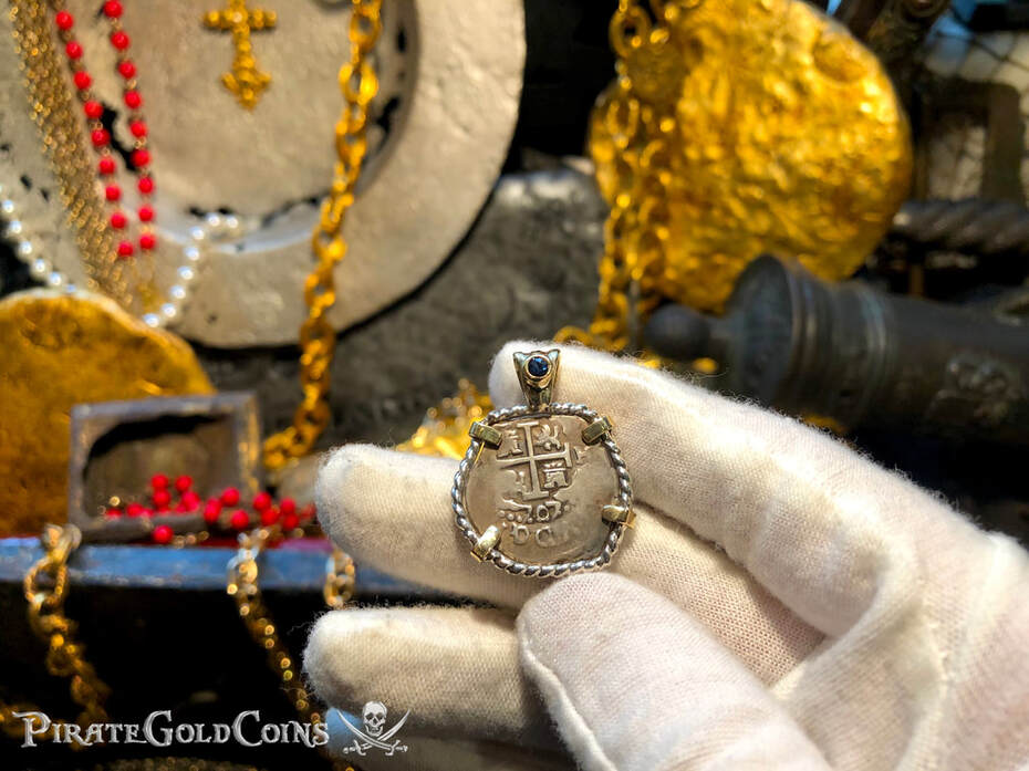 Peru 1 Real 1707 "TRIPLE DATED!" Pendant with Sapphire