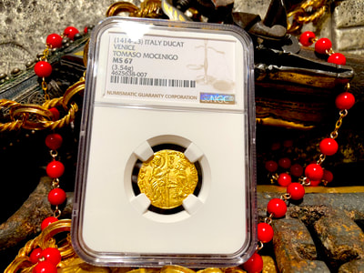 Italy 1414-23 Ducat "Jesus Christ & Book of Gospel" NGC 67 3