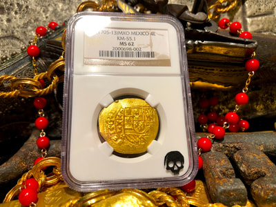 Mexico 4 Escudos 1713  NGC 62 Pirate Gold Coins 9