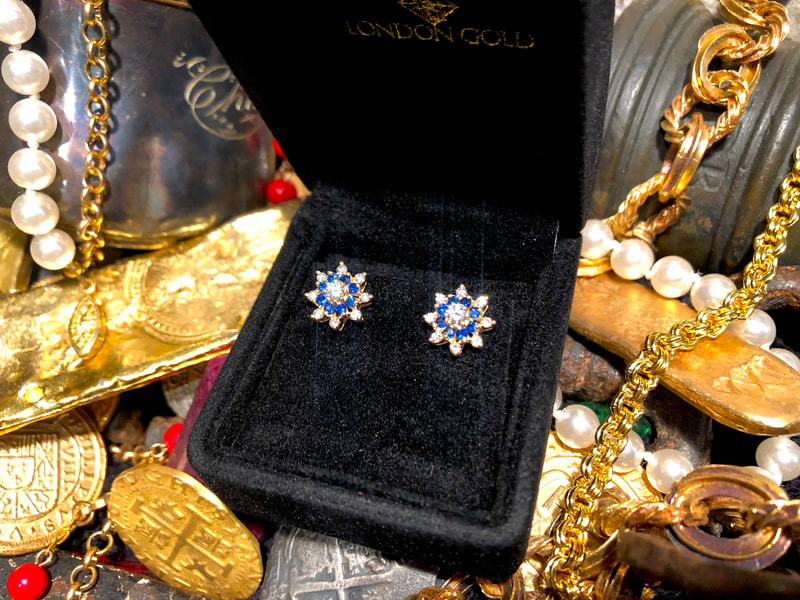 Diamond & Sapphire Earrings 18kt Gold 6