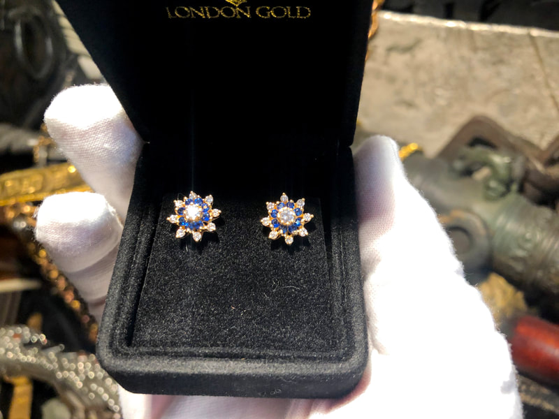 Diamond & Sapphire Earrings 18kt Gold 2