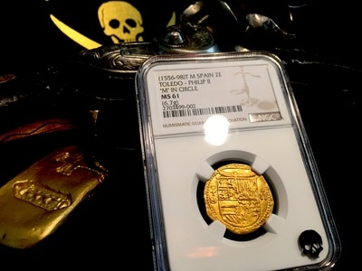 Spain  2 Escudos  1556-98  "Toledo Mint "M" inside of Circle"  NGC 61 4