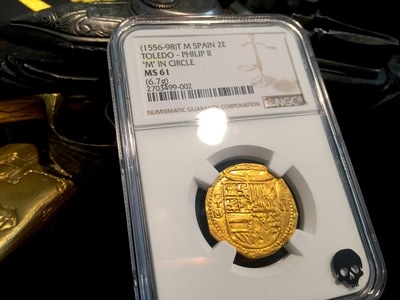 Spain  2 Escudos  1556-98  "Toledo Mint "M" inside of Circle"  NGC 61 5