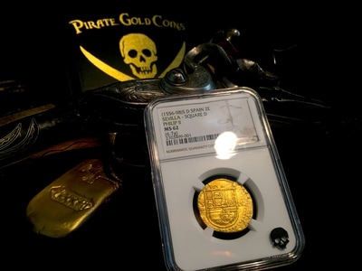 Spain  2 Escudos  1556-98  "Incredible Luster!"  Square D  NGC 62 3