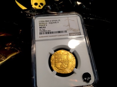 Spain  2 Escudos  1556-98  "Incredible Luster!"  Square D  NGC 62 8