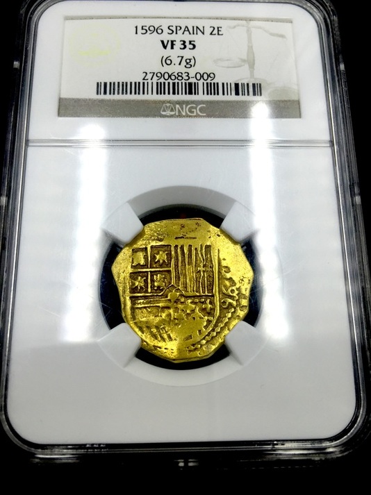 Spain 2 Escudos 1596 "Dated" NGC 35