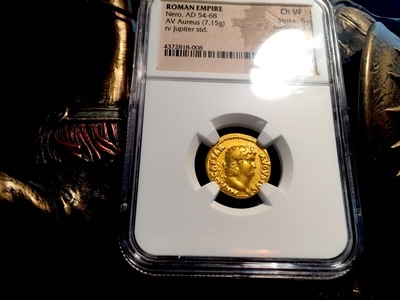 Roman Empire  54-68AD  "Nero"  Aureus  NGC Ch VF 5x3 3