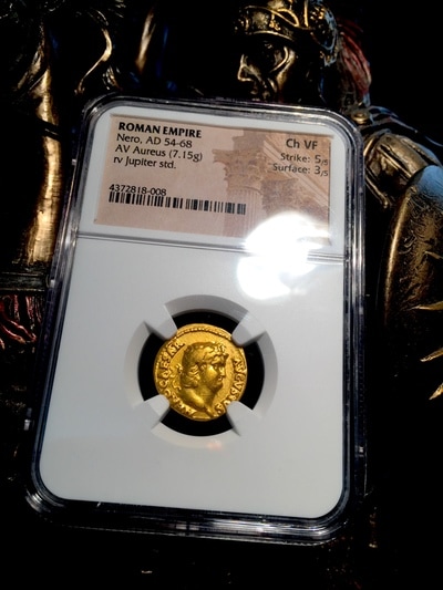 Roman Empire  54-68AD  "Nero"  Aureus  NGC Ch VF 5x3 5