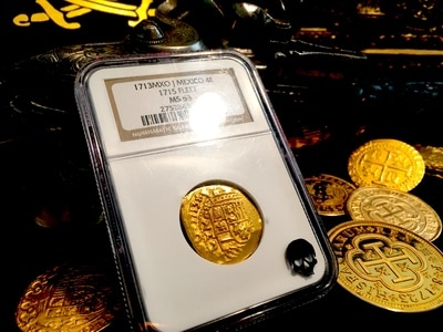 Mexico  4 Escudos  1713 Full 4 Digit  "1715 Plate Fleet Shipwreck"  NGC 63 2