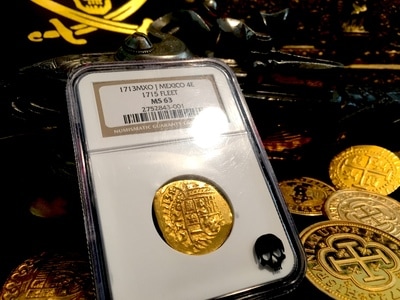 Mexico  4 Escudos  1713 Full 4 Digit  "1715 Plate Fleet Shipwreck"  NGC 63 3