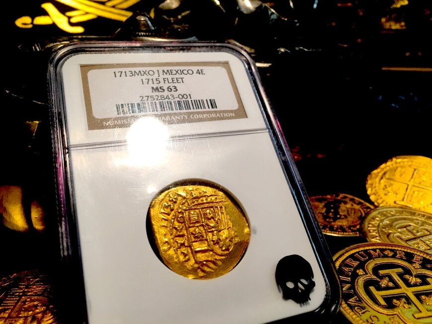 Mexico 4 Escudos 1713 Full 4 Digit "1715 Plate Fleet Shipwreck" NGC 63