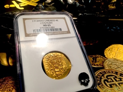 Mexico  4 Escudos  1713 Full 4 Digit  "1715 Plate Fleet Shipwreck"  NGC 63 7