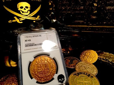 Spain  8 Escudos  1721  "Philip V - Seville Mint"  NGC 45 Gold Doubloon 3