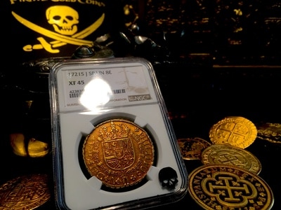 Spain  8 Escudos  1721  "Philip V - Seville Mint"  NGC 45 Gold Doubloon 5