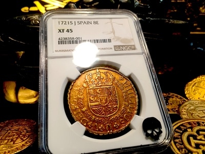 Spain  8 Escudos  1721  "Philip V - Seville Mint"  NGC 45 Gold Doubloon 7