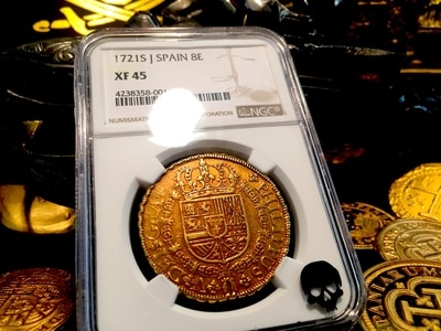 Spain  8 Escudos  1721  "Philip V - Seville Mint"  NGC 45 Gold Doubloon 8