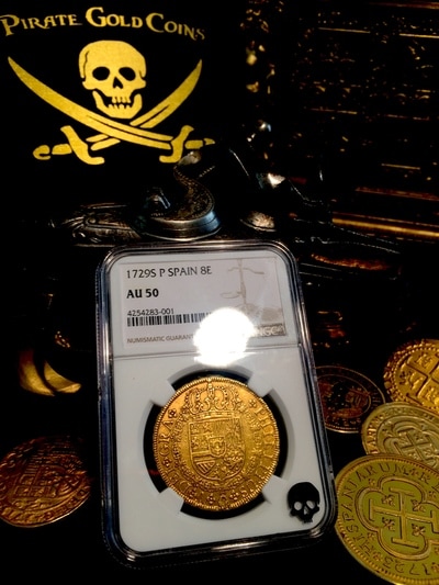 Spain  8 Escudos  1729  "Only 3 Known!"  NGC 50  Gold Doubloon 9