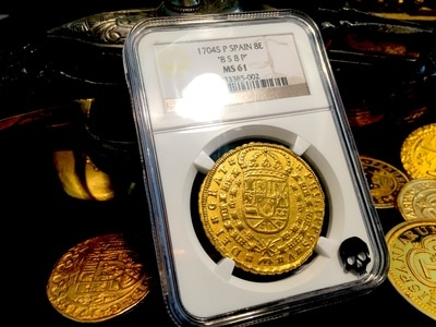 Spain  8 Escudos  1704  "Only 3 Known!"  NGC 61  Gold Doubloon 2