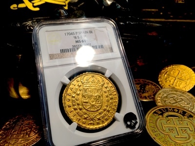 Spain  8 Escudos  1704  "Only 3 Known!"  NGC 61  Gold Doubloon 3