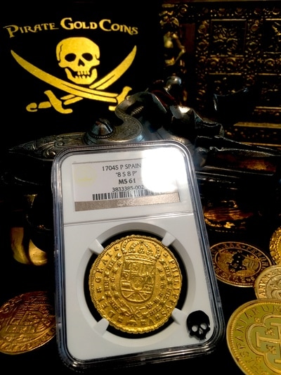 Spain  8 Escudos  1704  "Only 3 Known!"  NGC 61  Gold Doubloon 4