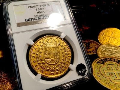 Spain  8 Escudos  1704  "Only 3 Known!"  NGC 61  Gold Doubloon 5
