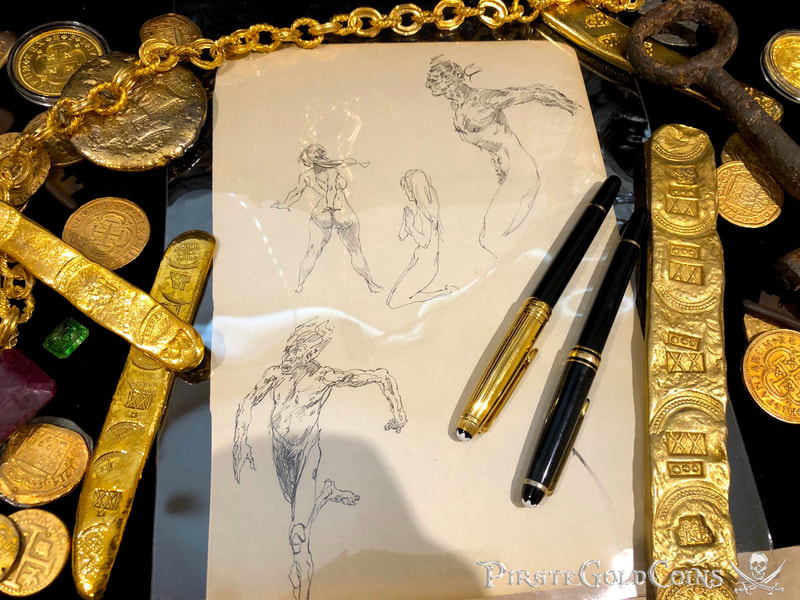 Frank Frazetta Original Sketch Book page (4 Figures) Art 1950 Comic Book Art