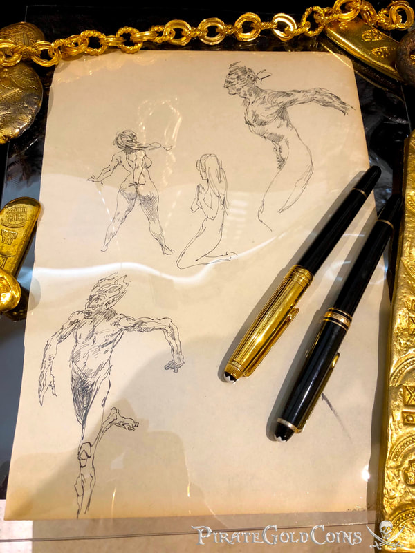 Frank Frazetta Original Sketch Book page (4 Figures) Art 1950 Comic Book Art 3