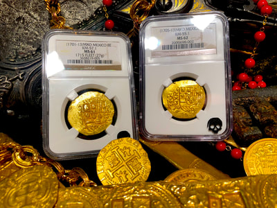 Mexico 4 Escudos 1713  NGC 62 Pirate Gold Coins 5