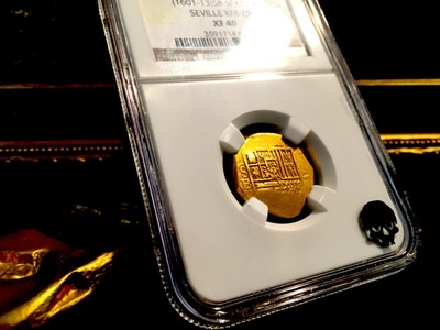 Spain 2 Escudos 1601-13  "Seville Mint"  NGC 40 Gold Doubloon Coin 2