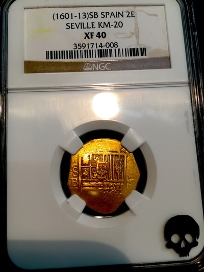 Spain 2 Escudos 1601-13  "Seville Mint"  NGC 40 Gold Doubloon Coin 3